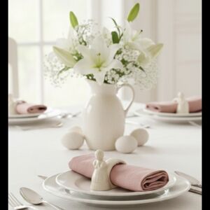 Vintage Set Of 8 Ceramic Napkin Rings Praying Girl 2"-H Cornhuskers Holiday